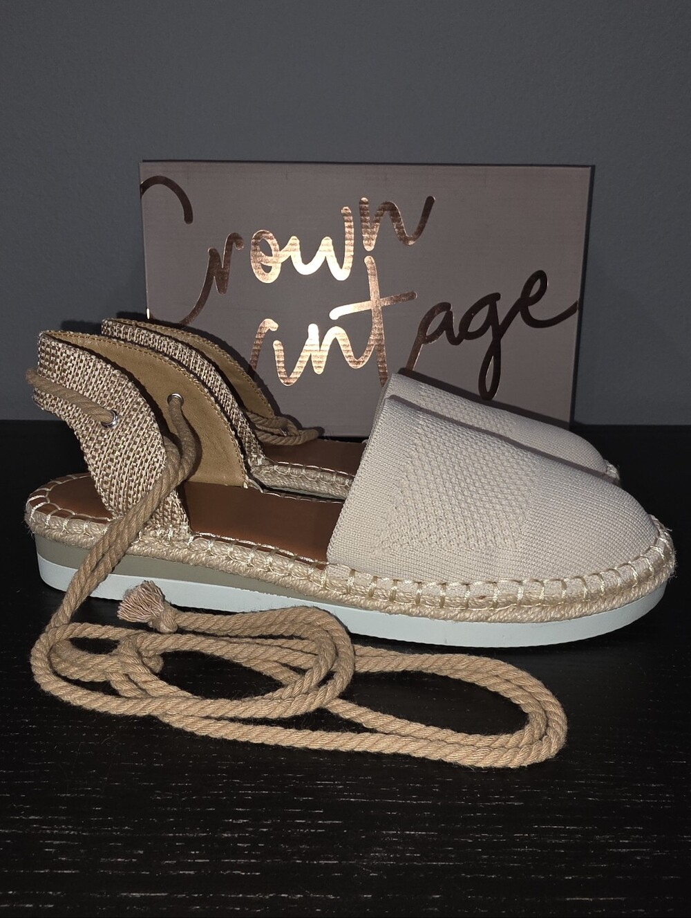CROWN VINTAGE Brialle Ankle-Tie Espadrilles - Cream Summer Vacation Sandals